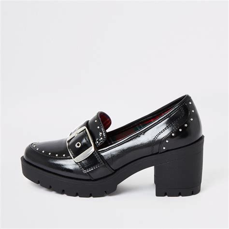 chunky heeled loafers women.